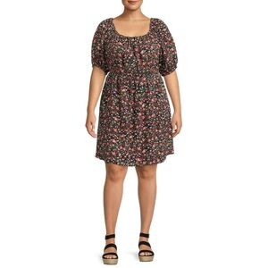Terra & Sky Women's Plus Size Puff Sleeve Dress with Tie Back